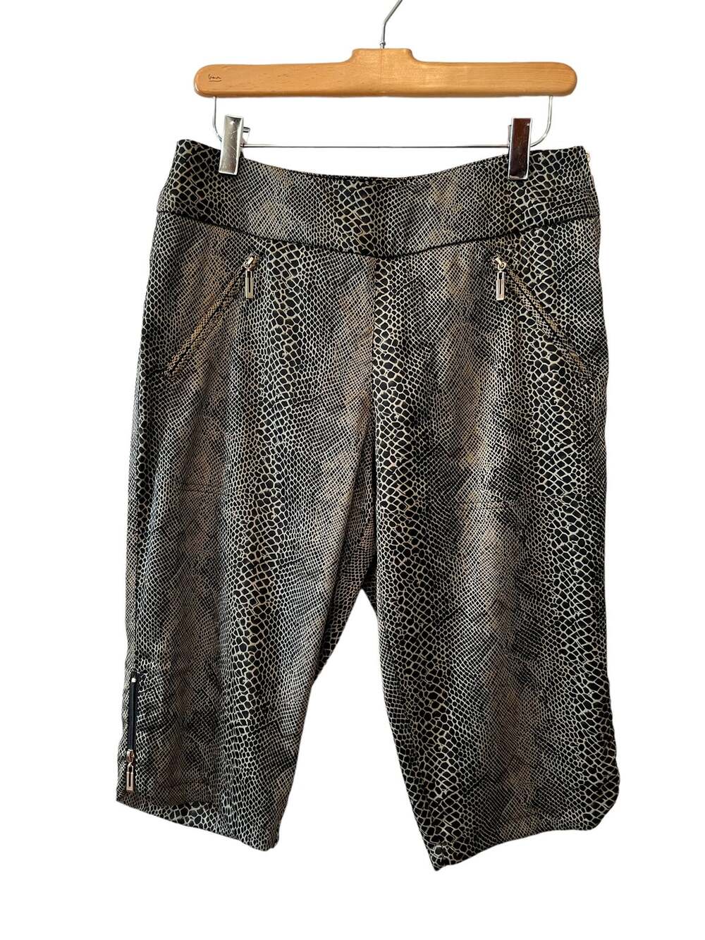 Jamie Sadock Golf Activewear Long Shorts Olive Green Black Snake Print 8